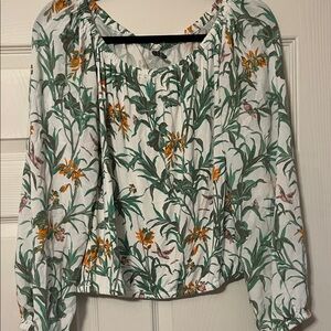 Anthropologie Green and Orange Floral Blouse